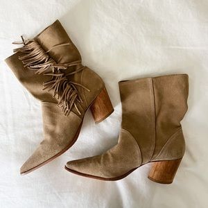 Anthropologie Bernardo Suede Fringe Western Boots with a Block Heel